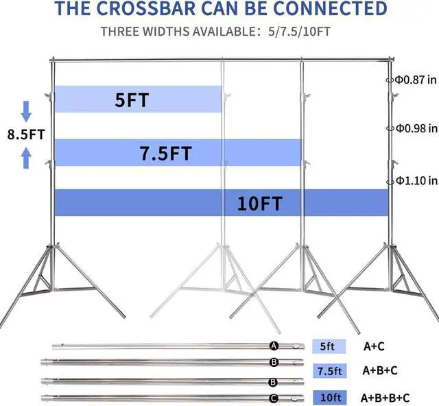 Alt view image 4 of 6 - 8.5 * 10 FT Stainless Steel Backdrop Stand Photo Video Adjustable Background Support System Stand Kit with Carry Bag for Parties Wedding Photography Studio