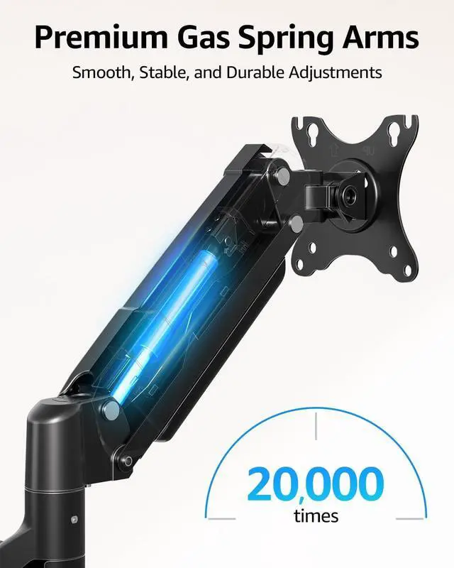 Alt view image 7 of 7 - Dual Monitor Stand for Desk Pneumatic Monitor Arms for 2 Monitors Max 32 Inches Height Adjustable Double Monitor Mount VESA Mounts with C-Clamp & Grommet Base Holds 4.4-17.6lbs Black