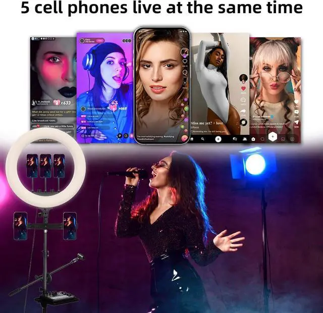 Alt view image 2 of 7 - Ring Light with Stand 18in Ring Light for iPhone 65W 7000K Dimmable LED Light 5 Cell Phone Holders for YouTube TikTok Lash Extension Barber Makeup Artist Studio Video Photog raphy Lighting