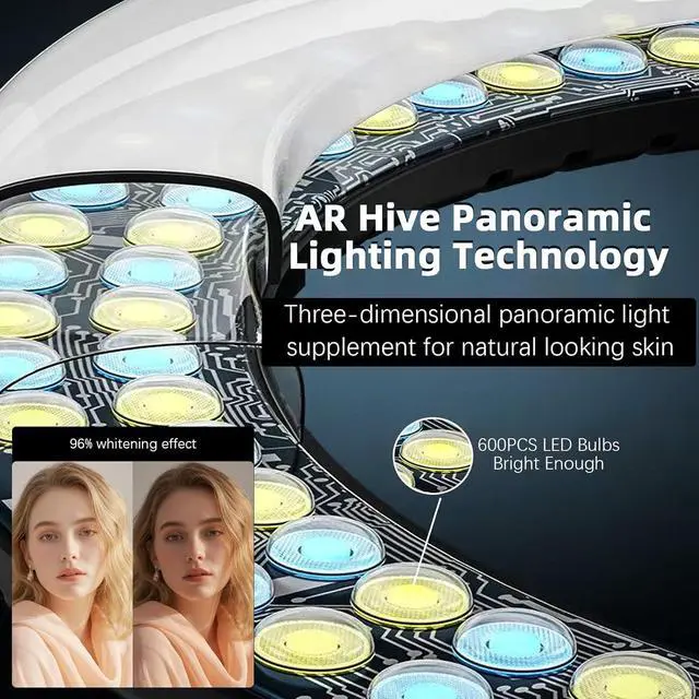 Alt view image 4 of 7 - Ring Light with Stand 18in Ring Light for iPhone 65W 7000K Dimmable LED Light 5 Cell Phone Holders for YouTube TikTok Lash Extension Barber Makeup Artist Studio Video Photog raphy Lighting