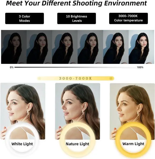 Alt view image 5 of 7 - Ring Light with Stand 18in Ring Light for iPhone 65W 7000K Dimmable LED Light 5 Cell Phone Holders for YouTube TikTok Lash Extension Barber Makeup Artist Studio Video Photog raphy Lighting