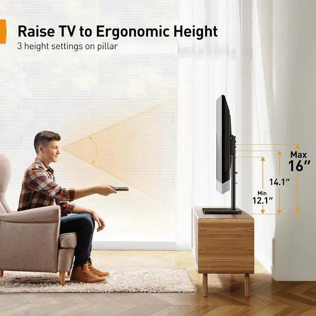Alt view image 4 of 7 - Perlegear Tabletop TV Stand, Universal TV Stand for 2360 Inch LCD LED OLED TVs, Height Adjustable TV Base Stand with Tempered Glass Base Cable Management,VESA 400x400mm, PGTVS02