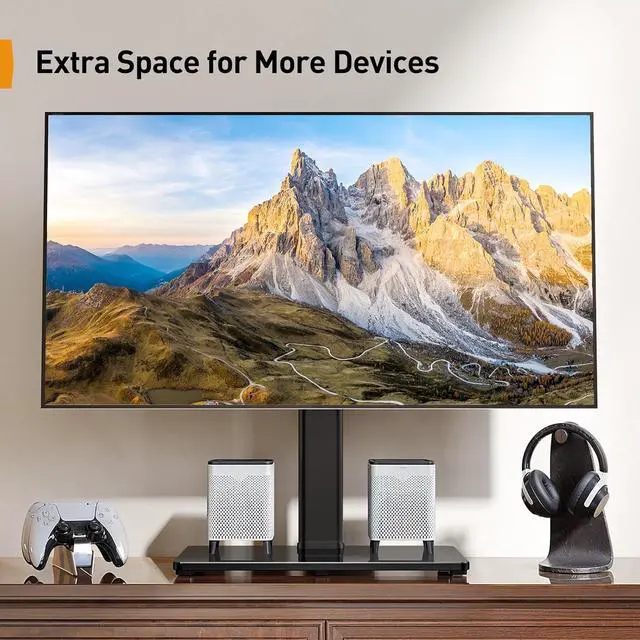 Alt view image 6 of 7 - Perlegear Tabletop TV Stand, Universal TV Stand for 2360 Inch LCD LED OLED TVs, Height Adjustable TV Base Stand with Tempered Glass Base Cable Management,VESA 400x400mm, PGTVS02