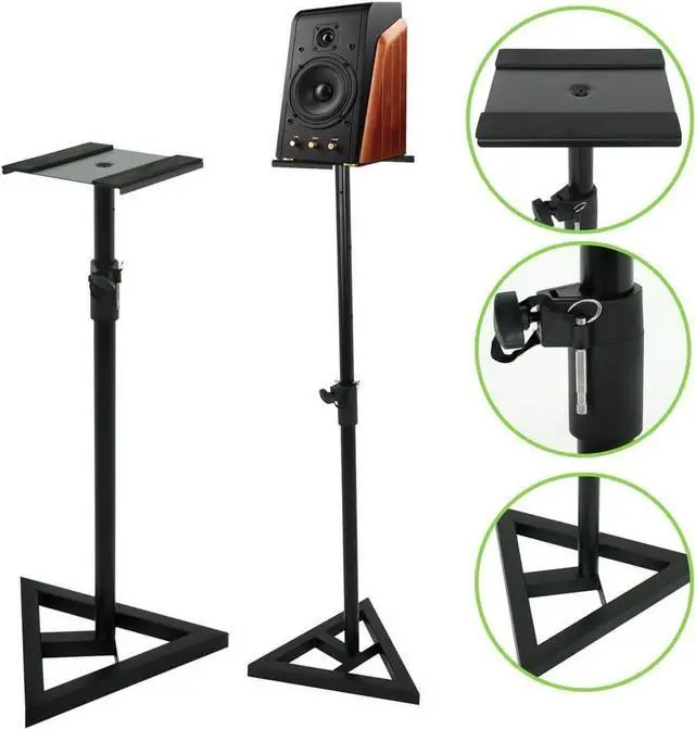 Alt view image 2 of 5 - (TM) Upgraded Height Adjustable Speaker Stands Mounts Two in One Floor Stands Heavy Duty Base and Extendable Tube with 44 LBS Capacity Per Stand 27-43 Height Adjustment