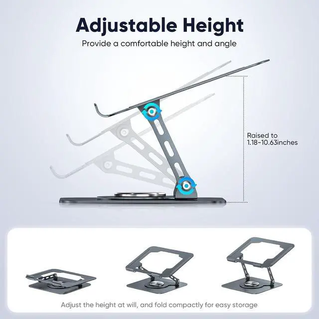Alt view image 2 of 7 - Laptop Stand 360° Rotating Foldable Adjustable Computer Stand for 8 to 17.3 inches Laptop & Tablet Carbon Steel 45LB Capacity Anti-Slip Ergonomic Design (Starry Gray)