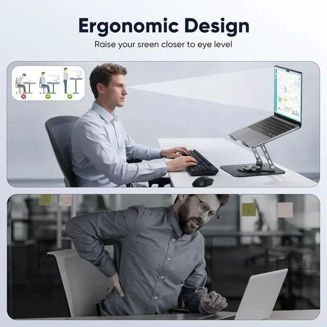 Alt view image 3 of 7 - Laptop Stand 360° Rotating Foldable Adjustable Computer Stand for 8 to 17.3 inches Laptop & Tablet Carbon Steel 45LB Capacity Anti-Slip Ergonomic Design (Starry Gray)