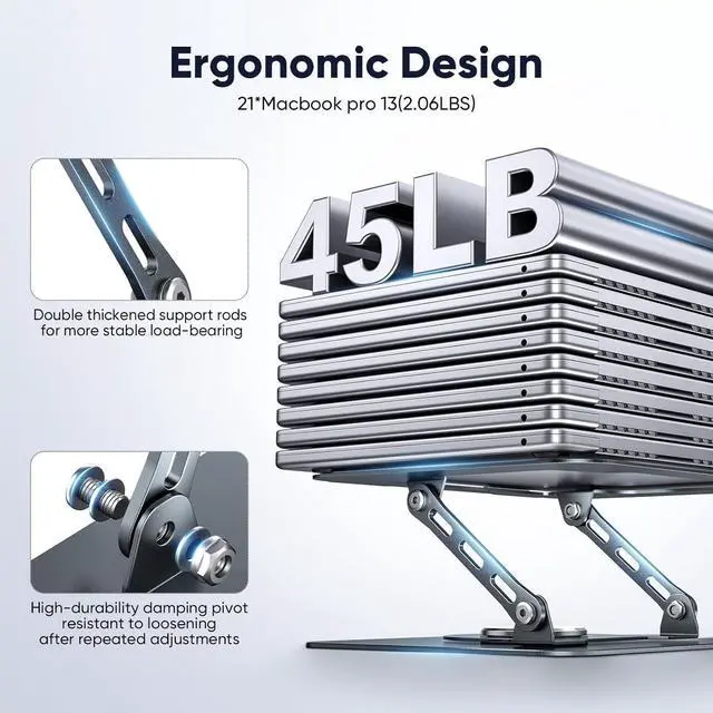 Alt view image 4 of 7 - Laptop Stand 360° Rotating Foldable Adjustable Computer Stand for 8 to 17.3 inches Laptop & Tablet Carbon Steel 45LB Capacity Anti-Slip Ergonomic Design (Starry Gray)