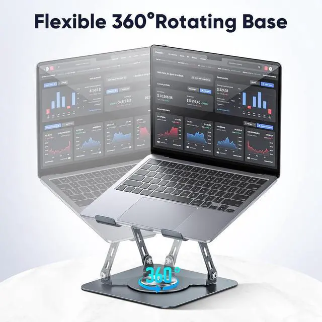 Alt view image 5 of 7 - Laptop Stand 360° Rotating Foldable Adjustable Computer Stand for 8 to 17.3 inches Laptop & Tablet Carbon Steel 45LB Capacity Anti-Slip Ergonomic Design (Starry Gray)