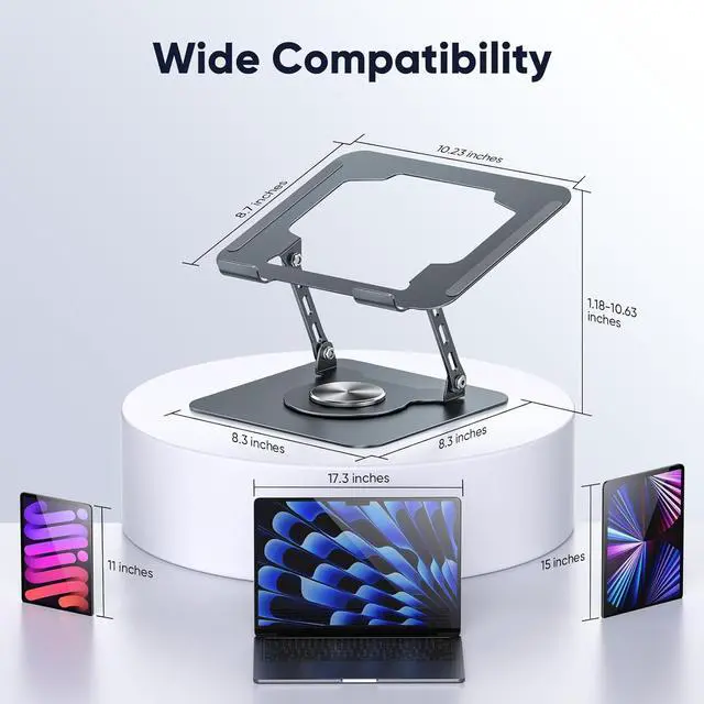 Alt view image 6 of 7 - Laptop Stand 360° Rotating Foldable Adjustable Computer Stand for 8 to 17.3 inches Laptop & Tablet Carbon Steel 45LB Capacity Anti-Slip Ergonomic Design (Starry Gray)