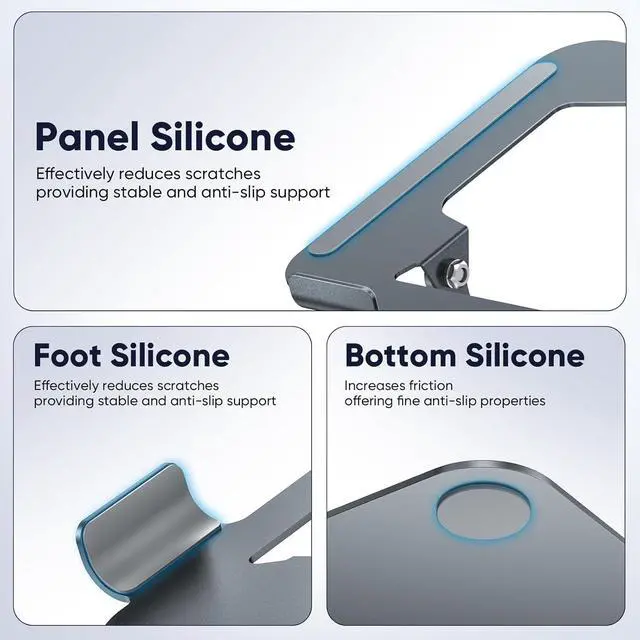 Alt view image 7 of 7 - Laptop Stand 360° Rotating Foldable Adjustable Computer Stand for 8 to 17.3 inches Laptop & Tablet Carbon Steel 45LB Capacity Anti-Slip Ergonomic Design (Starry Gray)