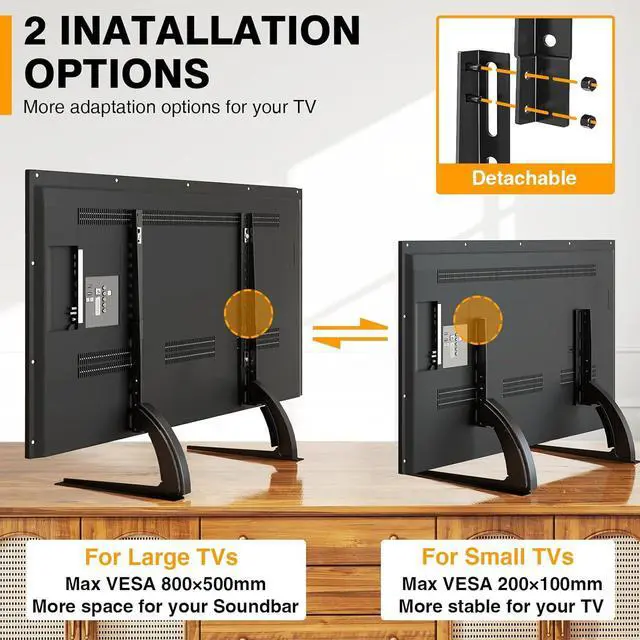 Alt view image 5 of 7 - TAVR Universal Table Top TV Stand Base TV Legs for Most 22 32 37 40 42 47 50 55 65 LCD LED Plasma Flat Screen TVs Height Adjustable Leg TV Replacement Stand Holds up to 88 lbs Max VESA 800x500 mm