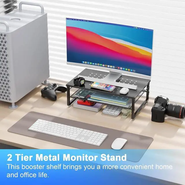Alt view image 2 of 7 - Desk Organizers and Accessories 2-Tier Metal Monitor Stand Riser Desk Organizer for Monitor Office Desk Storage Organizer for Office Supplies (Black)