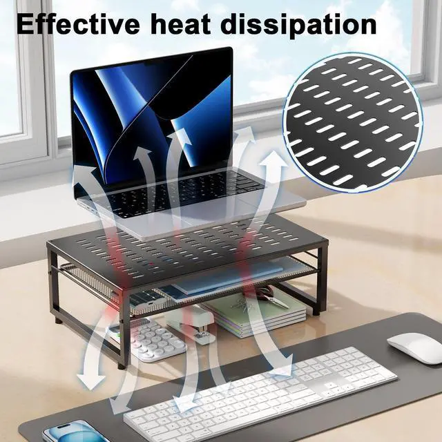 Alt view image 3 of 7 - Desk Organizers and Accessories 2-Tier Metal Monitor Stand Riser Desk Organizer for Monitor Office Desk Storage Organizer for Office Supplies (Black)