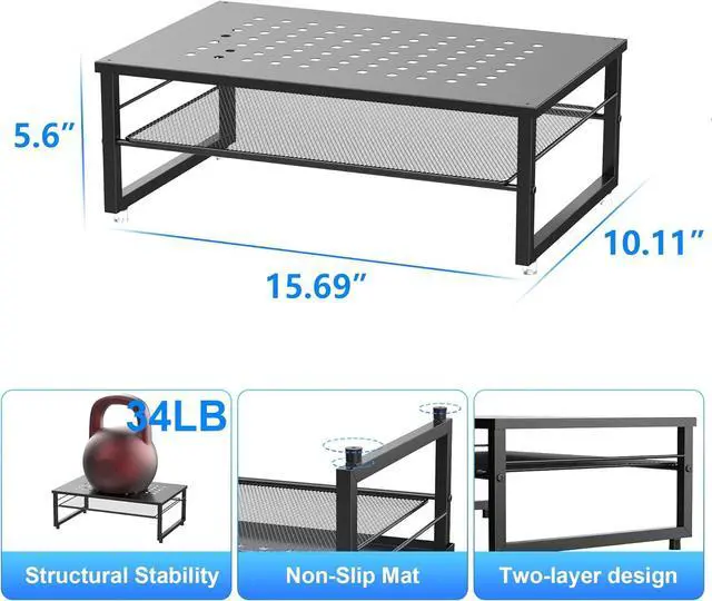 Alt view image 4 of 7 - Desk Organizers and Accessories 2-Tier Metal Monitor Stand Riser Desk Organizer for Monitor Office Desk Storage Organizer for Office Supplies (Black)