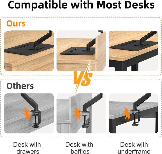 Alt view image 6 of 7 - Single Monitor Mount Gas Spring Arm Mount with Base Free Standing Pneumatic Height Adjustable Monitor Desk Stand for 17 to 32 inch Holds up to 22 lbs Black(ML8)
