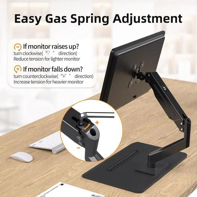 Alt view image 7 of 7 - Single Monitor Mount Gas Spring Arm Mount with Base Free Standing Pneumatic Height Adjustable Monitor Desk Stand for 17 to 32 inch Holds up to 22 lbs Black(ML8)