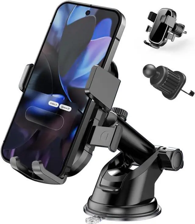 Main image of Upgraded 3-in-1 Phone Holders for Your Car Heavy-Duty Car Phone Mount for Dashboard Windshield & Vent Universal Cell Phone Holder for iPhone & Android
