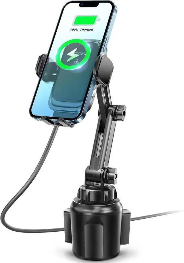 Main image of [Upgraded Cup Phone Mount Wireless Charger Universal Cell Phone Holder Car Charger Wireless Charger Cup Phone Holder Fast Charging for iPhone16 Pro Max  Galaxy - Black
