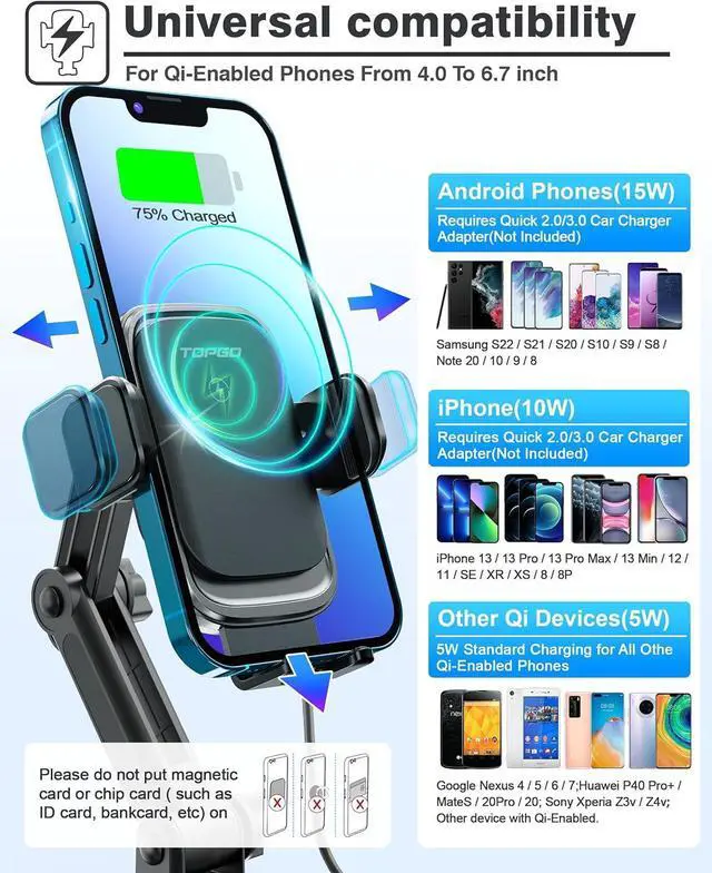 Alt view image 4 of 6 - [Upgraded Cup Phone Mount Wireless Charger Universal Cell Phone Holder Car Charger Wireless Charger Cup Phone Holder Fast Charging for iPhone16 Pro Max  Galaxy - Black
