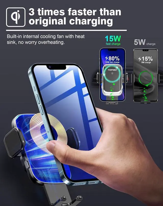 Alt view image 3 of 6 - [Upgraded Cup Phone Mount Wireless Charger Universal Cell Phone Holder Car Charger Wireless Charger Cup Phone Holder Fast Charging for iPhone16 Pro Max  Galaxy - Black