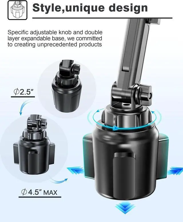 Alt view image 6 of 6 - [Upgraded Cup Phone Mount Wireless Charger Universal Cell Phone Holder Car Charger Wireless Charger Cup Phone Holder Fast Charging for iPhone16 Pro Max  Galaxy - Black