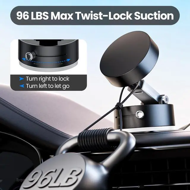 Alt view image 2 of 7 - Vacuum Magnetic Phone Holder Suction Cup Phone Stand for Your Car [One-Key Vacuum Evacuation][96 lbs Strong Suction][N54-4lbs Magnetic] [Adjustable at Any Angle]Black