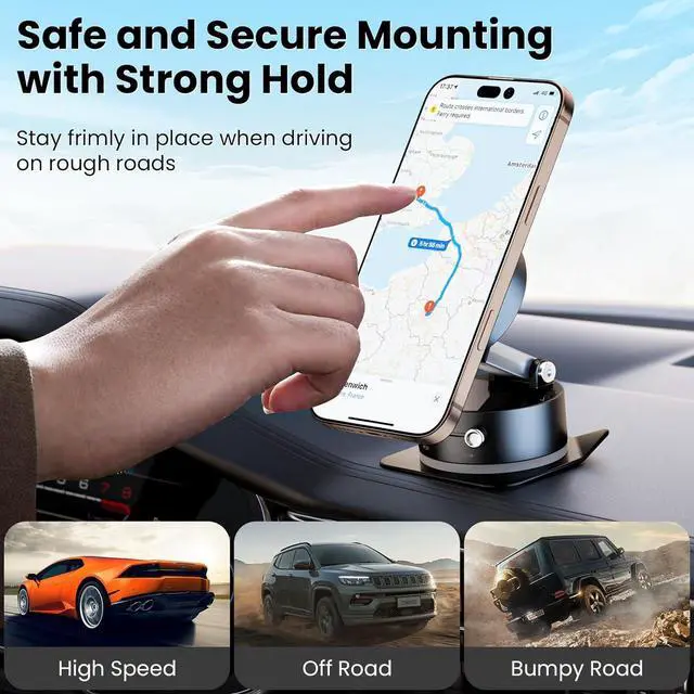 Alt view image 4 of 7 - Vacuum Magnetic Phone Holder Suction Cup Phone Stand for Your Car [One-Key Vacuum Evacuation][96 lbs Strong Suction][N54-4lbs Magnetic] [Adjustable at Any Angle]Black