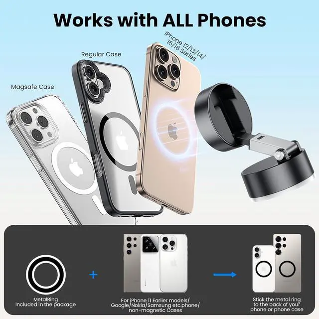 Alt view image 6 of 7 - Vacuum Magnetic Phone Holder Suction Cup Phone Stand for Your Car [One-Key Vacuum Evacuation][96 lbs Strong Suction][N54-4lbs Magnetic] [Adjustable at Any Angle]Black