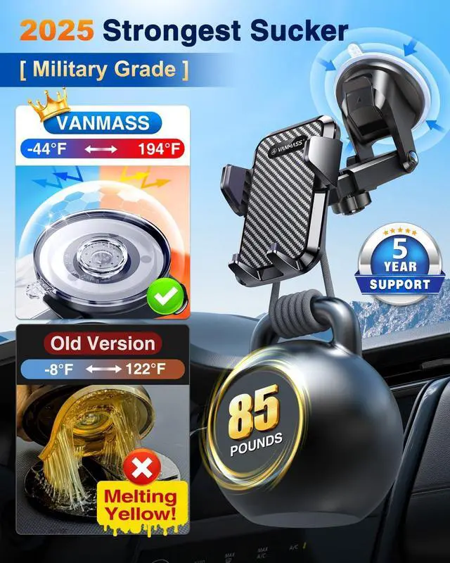 Alt view image 4 of 7 - 85+LBS Strongest Suction & Military-Grade 2025 Ultimate Car Phone MountPatent & Safety Certs Cell Phone Holder Truck Stand for Dashboard Windshield Vent for iPhone 16 15 Pro Max 14