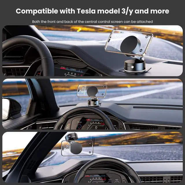 Alt view image 7 of 7 - Vacuum Magnetic Phone Holder Suction Cup Phone Stand for Your Car [One-Key Vacuum Evacuation][96 lbs Strong Suction][N54-4lbs Magnetic] [Adjustable at Any Angle]Black