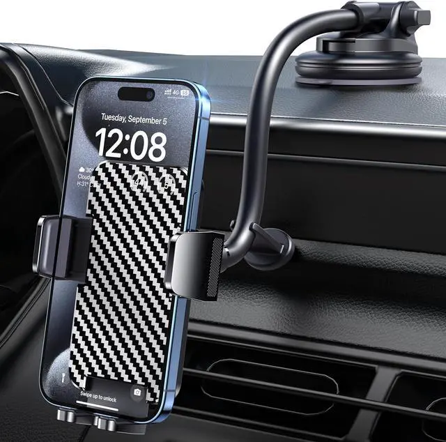 Main image of Phone Holders for your Car [Long Flexible Neck] Car Phone Mount [Anti-Shake Stabilizer] Cell Phone Holder Car for Dashboard Windshield Automotive Accessories Fit for iPhone Android Smartphone