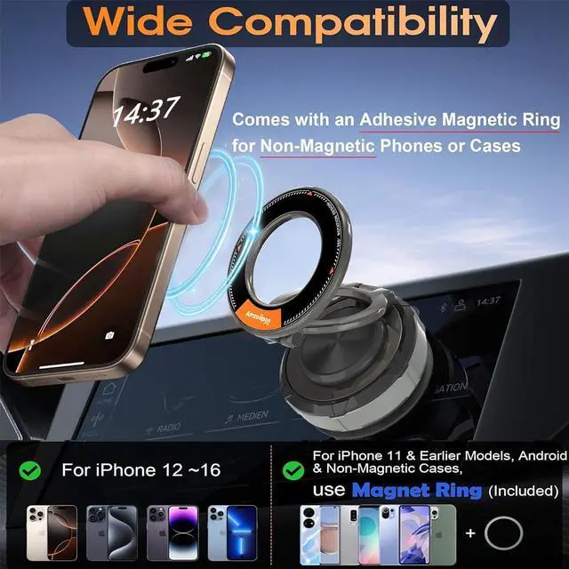 Alt view image 2 of 7 - Car Phone Holder for MagSafe 360° Adjustable Cellphone Mount Stand Vacuum Suction Magnetic Bracket Cell Phone Holders for Your Car/Gym/Mirror Mount for iPhone 16 15 14 & Android Smartphones