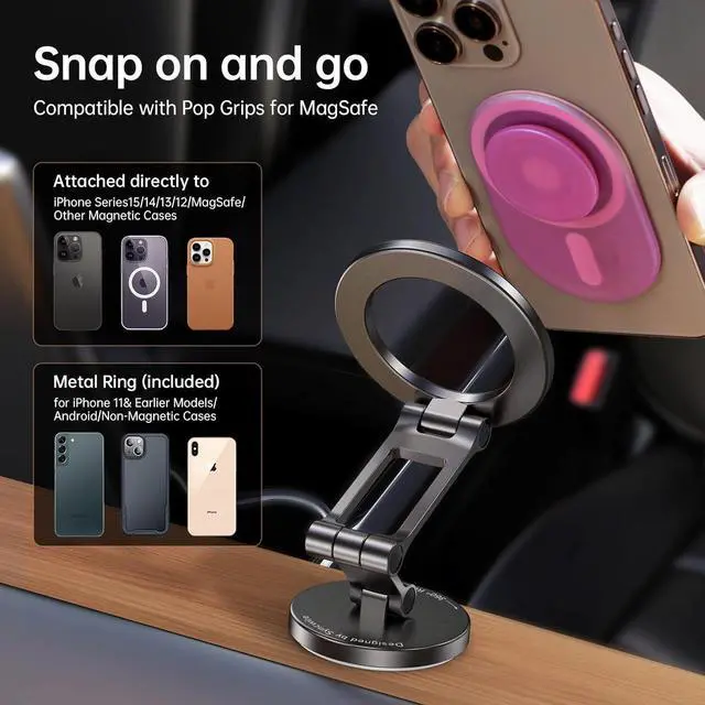 Alt view image 6 of 7 - Syncwire Fits MagSafe Car Mount for Car Dash&Tesla Screen[All-Metal] Magnetic Phone Holder, [Flexible Three-axis]360° Rotation Car Mount Strong Magnets Car Phone Holder for iPhone 16 15 14 13 Pro Max