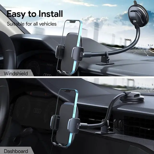 Alt view image 2 of 4 - Phone Mount for Car Holder 6.2IN Windshield Dashboard Mount [Washable Strong Suction Cup] Cell Phone Holder Car Mounts for All iPhone Android Smartphone Grey