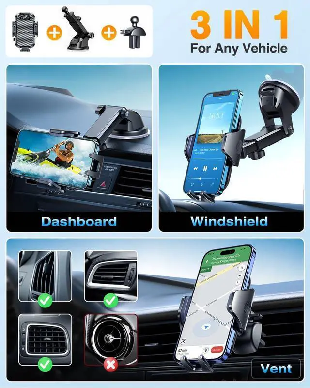Alt view image 3 of 7 - Car Phone Holder 2025 Military-Grade Phone Holder for Your Car Windshield Dashboard 65 Lbs Strongest SuctionPatent & Safety Certs Universal Cell Phone Car Mount for iPhone  Android