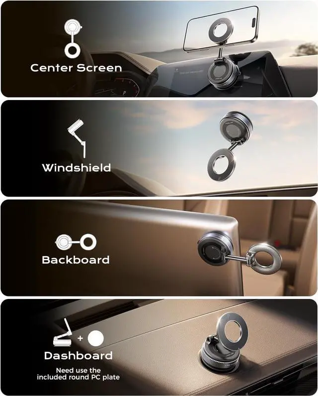 Alt view image 2 of 7 - 2025 Upgraded Vacuum Magnetic Phone Holders for Your Car 360° Adjustable Foldable Magsafe Suction Cup Phone Mount for iPhone [89+LBS Suction+2800gf Magnet] Car Truck Accessories for Men Women