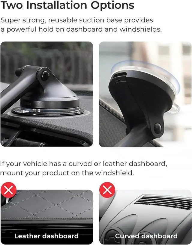 Alt view image 6 of 7 - Velox Qi2 Mini 15W Wireless Charger Car Mount - Dash & Windshield Car Phone Holder - MagSafe Compatible iPhone Mount for Qi2 Smartphones (iPhone 12 13 14 15 and 16) - Car Charger Included