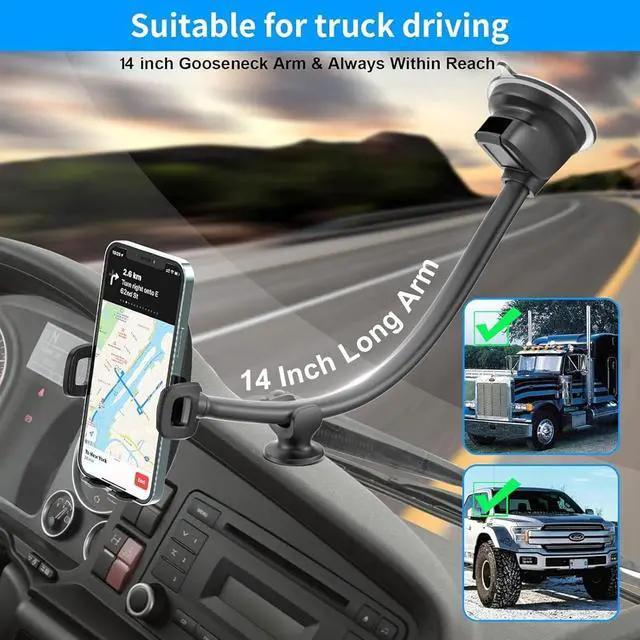Alt view image 3 of 7 - 14 Gooseneck Car Phone Holder Heavy Duty Phone Holder for Truck [Flexibile Long Arm] [Anti shake stabilizer]Windshield Car Phone Mount Suction Cup Fit For iPhone  &Other Cellphone