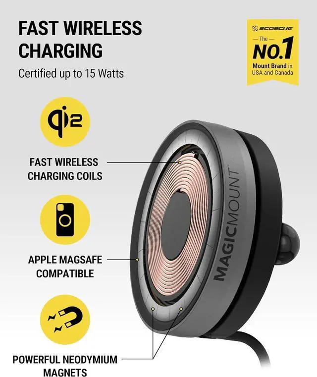Alt view image 2 of 5 - Qi2 Wireless MagSafe Car Mount Charger 15W Magnetic Cell Phone Holder for Car with AMPS Mounting Plate for ProClip Vehicle Specific Mount Bases Compatible with iPhone  (Base Required)