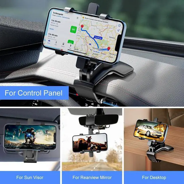 Alt view image 2 of 7 - Car Phone Holder Car Phone Holder Mount for Dashboard Multi-Function One-Hand Operation Clip-on Smartphone Holder Compatible with 4.3-7.6 Inch Smartphones Suitable for Thick Cases
