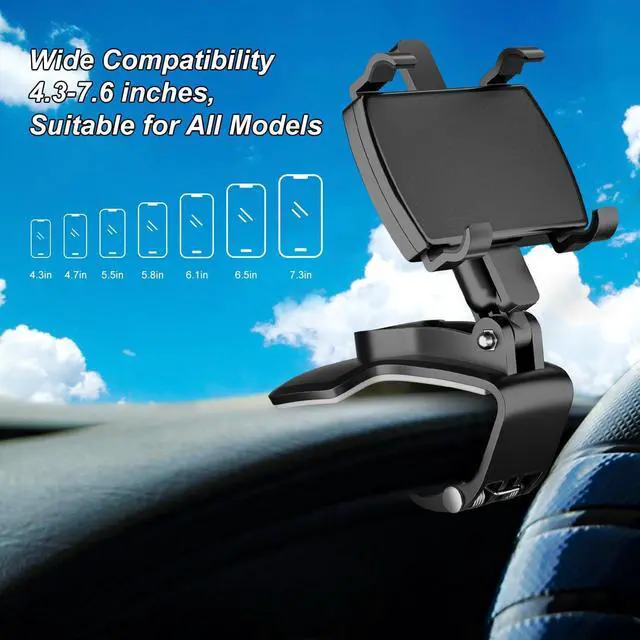 Alt view image 5 of 7 - Car Phone Holder Car Phone Holder Mount for Dashboard Multi-Function One-Hand Operation Clip-on Smartphone Holder Compatible with 4.3-7.6 Inch Smartphones Suitable for Thick Cases