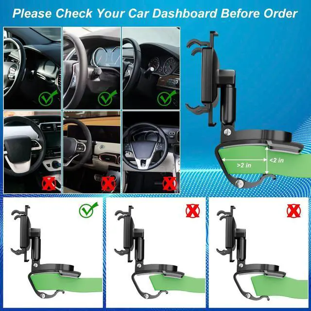 Alt view image 7 of 7 - Car Phone Holder Car Phone Holder Mount for Dashboard Multi-Function One-Hand Operation Clip-on Smartphone Holder Compatible with 4.3-7.6 Inch Smartphones Suitable for Thick Cases