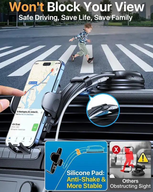 Alt view image 4 of 7 - [True Military-Grade Car Phone Holder [2025 Upgraded Strongest Suction & Vent Clip] Cell Phone Car Mount for Dashboard Windshield Vent Truck Cradle Dash Stand (Black)