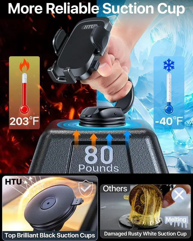 Alt view image 5 of 7 - [True Military-Grade Car Phone Holder [2025 Upgraded Strongest Suction & Vent Clip] Cell Phone Car Mount for Dashboard Windshield Vent Truck Cradle Dash Stand (Black)