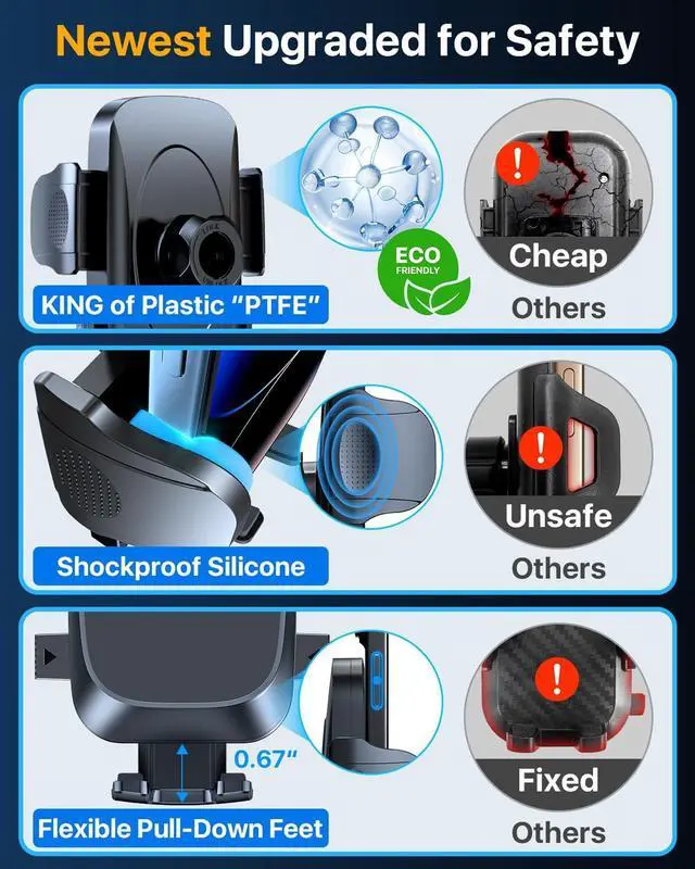 Alt view image 7 of 7 - [True Military-Grade Car Phone Holder [2025 Upgraded Strongest Suction & Vent Clip] Cell Phone Car Mount for Dashboard Windshield Vent Truck Cradle Dash Stand (Black)