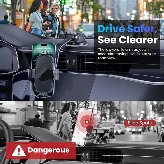 Alt view image 2 of 7 - Car Phone Holder Universal Phone Mount for Car Dashboard&Windshield&Air Vent Super Suction Dash Cellphone Car Mount Stand for iPhone 16/15/14/13/12/11 Pro Max  & Android Smartphones