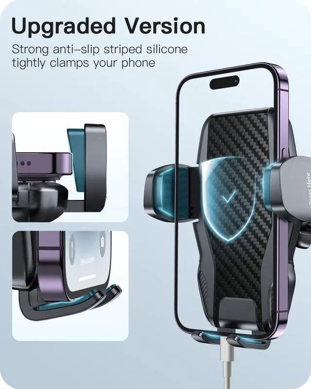 Alt view image 2 of 7 - Car Phone Holder Mount Gooseneck Dashboard Windshield Suction Cup Phone Mount Anti-Shake Stabilizer Phone Car Cradle Compatible with All Cellphones & Thick Phone Case-H3S Carbon Fiber Style
