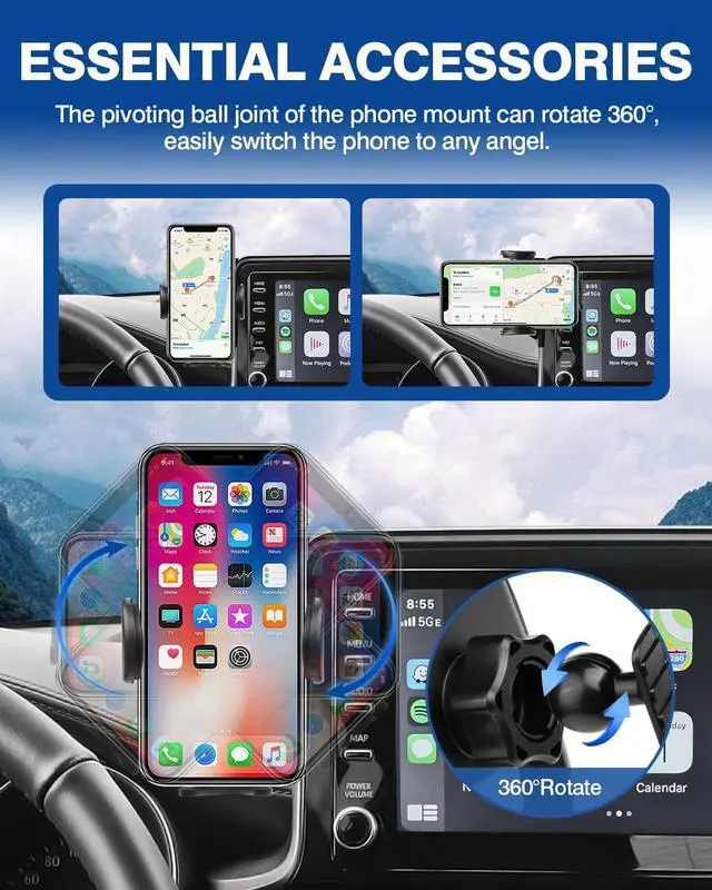 Alt view image 4 of 7 - Custom Fit for Car Phone Holder 2019-2022 Toyota C-HR CHR Accessories Phone Mount with Dash Organizer 8 Screen Cell Phone Automobile Cradles Hands-Free 360 Degree Rotation