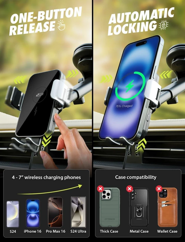 Alt view image 2 of 7 - PwrUp 15W Qi Wireless Car Charger Holder, Vent & Dash