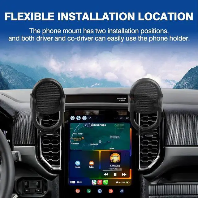 Alt view image 3 of 7 - Car Phone Holder for 2024 2025 Ford Ranger Accessories Phone Mount Cell Phone Automobile Cradles Hands-Free 360 Degree Rotation
